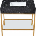 Meridian Furniture Marmo 36" Engineered Stone Top, Steel And Glass Base Vanity - Gold