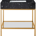 Meridian Furniture Marmo 36" Engineered Stone Top, Steel And Glass Base Vanity - Gold