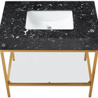 Meridian Furniture Marmo 36" Engineered Stone Top, Steel And Glass Base Vanity - Gold