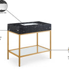 Meridian Furniture Marmo 36" Engineered Stone Top, Steel And Glass Base Vanity - Gold