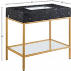 Meridian Furniture Marmo 36" Engineered Stone Top, Steel And Glass Base Vanity - Gold