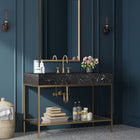 Meridian Furniture Marmo 48" Engineered Stone Top, Steel And Glass Base Vanity - Gold