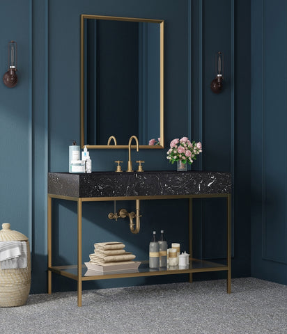 Meridian Furniture Marmo 48" Engineered Stone Top, Steel And Glass Base Vanity - Gold