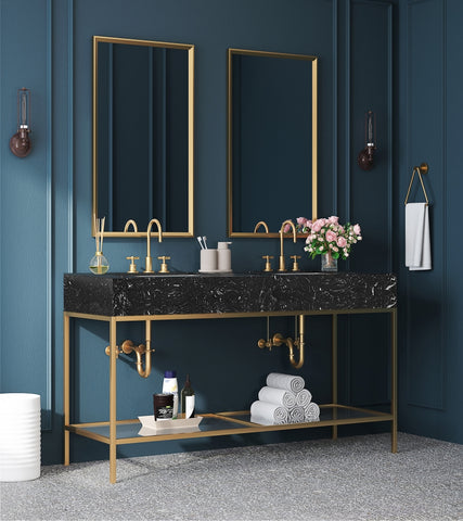 Meridian Furniture Marmo 60" Engineered Stone Top, Steel And Glass Base Vanity - Gold