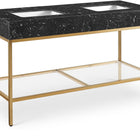 Meridian Furniture Marmo 60" Engineered Stone Top, Steel And Glass Base Vanity - Gold