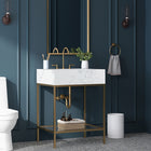 Meridian Furniture Marmo 24" Engineered Stone Top, Steel And Glass Base Vanity - Gold