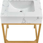 Meridian Furniture Marmo 24" Engineered Stone Top, Steel And Glass Base Vanity - Gold