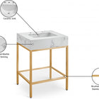 Meridian Furniture Marmo 24" Engineered Stone Top, Steel And Glass Base Vanity - Gold