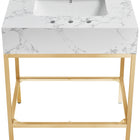 Meridian Furniture Marmo 30" Engineered Stone Top, Steel And Glass Base Vanity - Gold