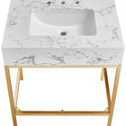 Meridian Furniture Marmo 30" Engineered Stone Top, Steel And Glass Base Vanity - Gold