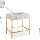 Meridian Furniture Marmo 30" Engineered Stone Top, Steel And Glass Base Vanity - Gold