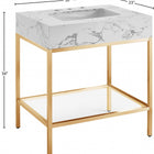 Meridian Furniture Marmo 30" Engineered Stone Top, Steel And Glass Base Vanity - Gold
