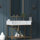 Meridian Furniture Marmo 36" Engineered Stone Top, Steel And Glass Base Vanity - Gold