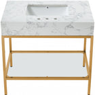 Meridian Furniture Marmo 36" Engineered Stone Top, Steel And Glass Base Vanity - Gold
