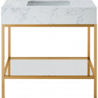 Meridian Furniture Marmo 36" Engineered Stone Top, Steel And Glass Base Vanity - Gold