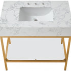 Meridian Furniture Marmo 36" Engineered Stone Top, Steel And Glass Base Vanity - Gold
