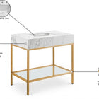 Meridian Furniture Marmo 36" Engineered Stone Top, Steel And Glass Base Vanity - Gold