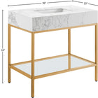 Meridian Furniture Marmo 36" Engineered Stone Top, Steel And Glass Base Vanity - Gold