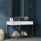 Meridian Furniture Marmo 48" Engineered Stone Top, Steel And Glass Base Vanity - Gold