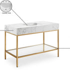 Meridian Furniture Marmo 48" Engineered Stone Top, Steel And Glass Base Vanity - Gold