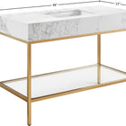 Meridian Furniture Marmo 48" Engineered Stone Top, Steel And Glass Base Vanity - Gold