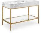 Meridian Furniture Marmo 48" Engineered Stone Top, Steel And Glass Base Vanity - Gold
