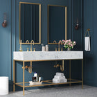 Meridian Furniture Marmo 60" Engineered Stone Top, Steel And Glass Base Vanity - Gold