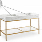 Meridian Furniture Marmo 60" Engineered Stone Top, Steel And Glass Base Vanity - Gold