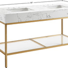 Meridian Furniture Marmo 60" Engineered Stone Top, Steel And Glass Base Vanity - Gold