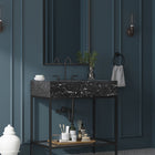 Meridian Furniture Marmo 30" Engineered Stone Top, Steel And Glass Base Vanity - Black