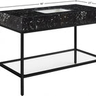 Meridian Furniture Marmo 48" Engineered Stone Top, Steel And Glass Base Vanity - Black
