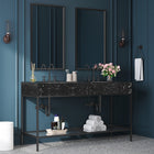 Meridian Furniture Marmo 60" Engineered Stone Top, Steel And Glass Base Vanity - Black