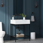 Meridian Furniture Marmo 24" Engineered Stone Top, Steel And Glass Base Vanity - Black
