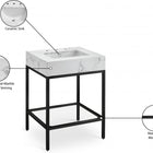 Meridian Furniture Marmo 24" Engineered Stone Top, Steel And Glass Base Vanity - Black