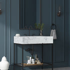 Meridian Furniture Marmo 30" Engineered Stone Top, Steel And Glass Base Vanity - Black