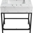 Meridian Furniture Marmo 30" Engineered Stone Top, Steel And Glass Base Vanity - Black