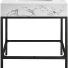 Meridian Furniture Marmo 30" Engineered Stone Top, Steel And Glass Base Vanity - Black