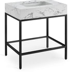 Meridian Furniture Marmo 30" Engineered Stone Top, Steel And Glass Base Vanity - Black