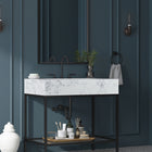 Meridian Furniture Marmo 36" Engineered Stone Top, Steel And Glass Base Vanity - Black