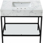 Meridian Furniture Marmo 36" Engineered Stone Top, Steel And Glass Base Vanity - Black