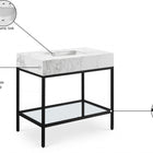 Meridian Furniture Marmo 36" Engineered Stone Top, Steel And Glass Base Vanity - Black