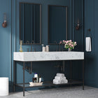 Meridian Furniture Marmo 60" Engineered Stone Top, Steel And Glass Base Vanity - Black