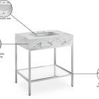 Meridian Furniture Marmo 30" Engineered Stone Top, Steel And Glass Base Vanity - Chrome