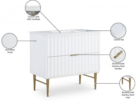 Meridian Furniture Modernist 36" Engineered Stone Top And Solid Wood Base Bathroom Vanity - Gold