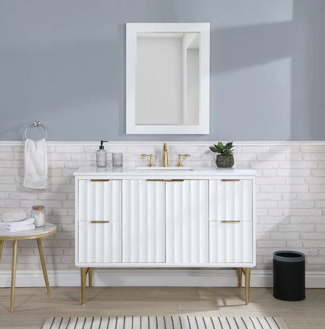 Meridian Furniture Modernist 48" Engineered Stone Top And Solid Wood Base Bathroom Vanity - Gold