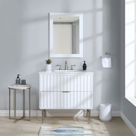 Meridian Furniture Modernist 36" Engineered Stone Top And Solid Wood Base Bathroom Vanity - Chrome