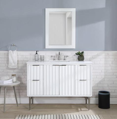 Meridian Furniture Modernist 48" Engineered Stone Top And Solid Wood Base Bathroom Vanity - Chrome