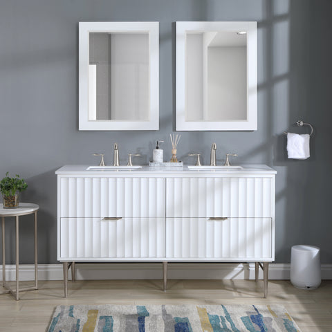 Meridian Furniture Modernist 60" Engineered Stone Top And Solid Wood Base Bathroom Vanity - Chrome