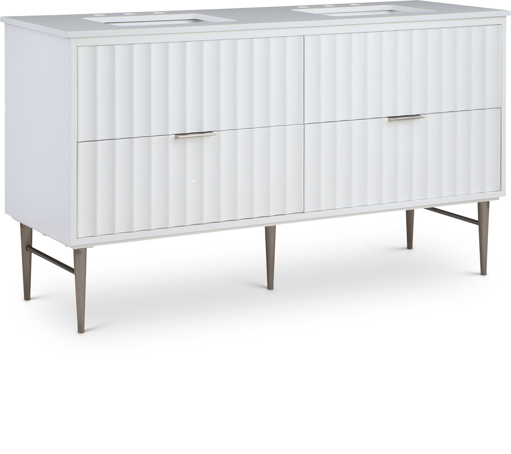 Meridian Furniture Modernist 60" Engineered Stone Top And Solid Wood Base Bathroom Vanity - Chrome