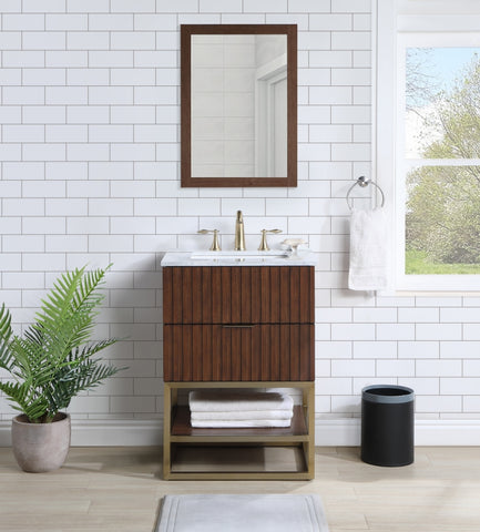 Meridian Furniture Monad 24" Genuine Marble Top, Steel And Glass Base Vanity